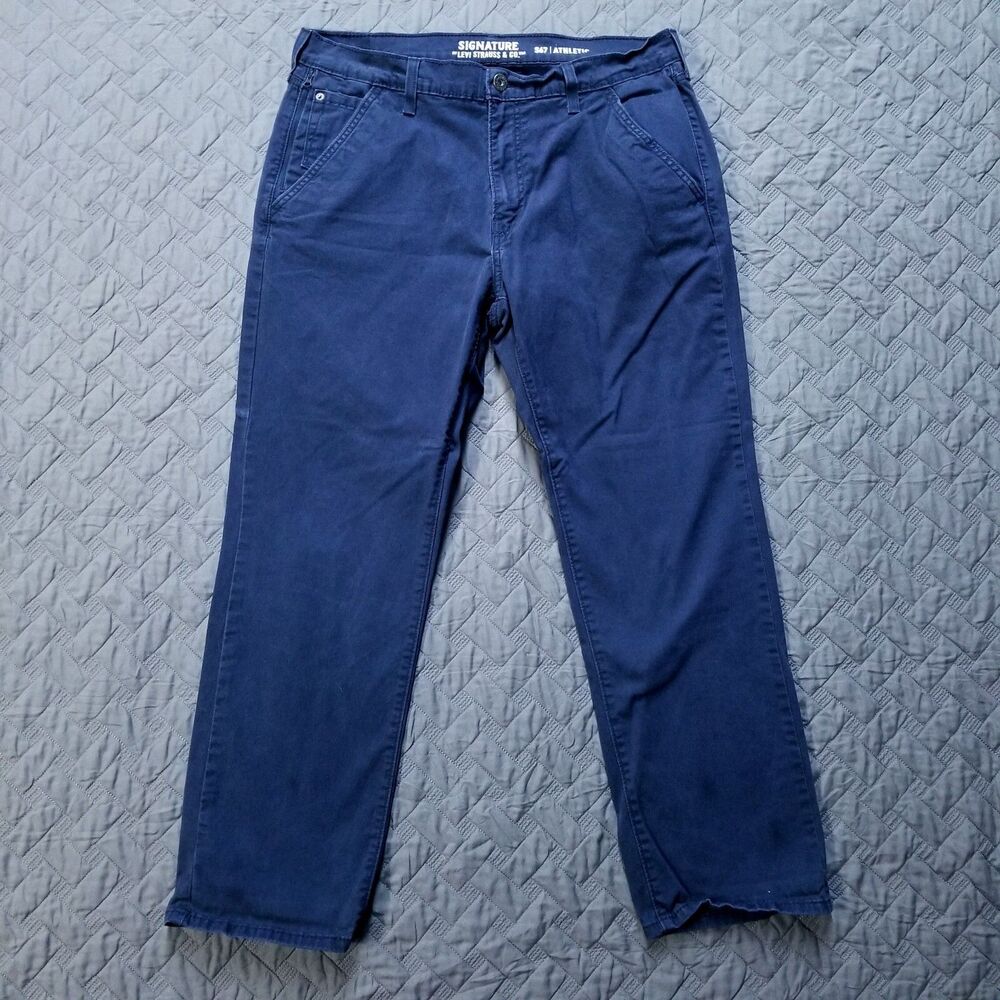 Signature By Levis Khakis Pants Mens 36x30 Blue S67 Athletic Straight Canvas